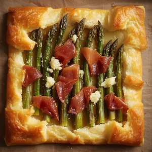 Asparagus prosciutto tart