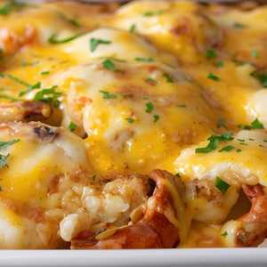 Baked Seafood in Cream Sauce over Rice
