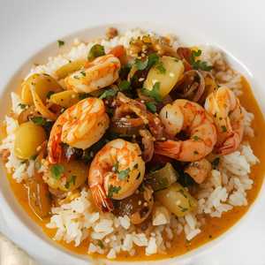 Garlic Stir-Fried Seafood With Rice