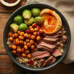 Harissa Steak and Hummus