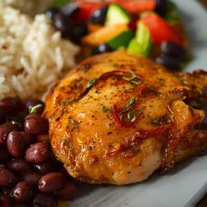 Arroz Blanco, Habichuelas, y 1/2 Pollo Asado