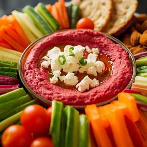 mezze platter: feta & red pea hummus, crudités & lavash