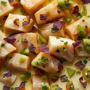 Snapper Ceviche In Tiger Milk With Kiwi, Aji Dulce & Murasaki Sweet Potato