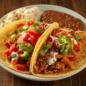 2 Tacos Grandes Arroz Y Frijoles