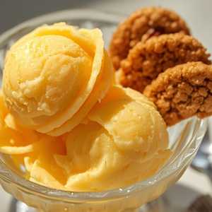 Canary melon sorbet with pecan shortbread cookies