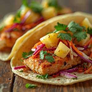 FISH TACOS with PINEAPPLE BBQ SLAW