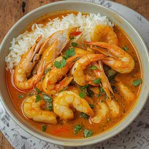 Seafood Curry (Crab, Bay Shrimp and Prawns), Rice