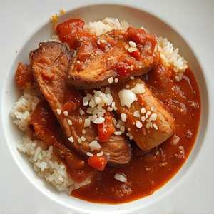 Baked Ox Tongue in Tomato Sauce over Rice