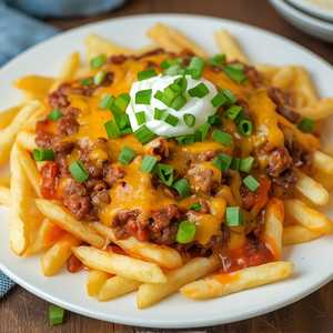 Loaded Fries with Home-Made Chili & Cheddar