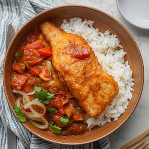 Fish Fillet in Tomato Sauce over Spaghetti or Rice