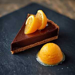 Chocolate and Mandarin Tart with Orange Sorbet