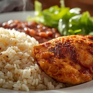 Arroz Blanco, Habichuelas, 1 Chuleta y Ensalada
