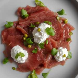 Shaved Beef Tongue, Crème Fraiche, Wild Watercress, Green Peppercorn