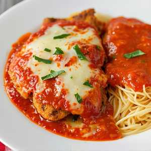 CHICKEN PARMIGIANA WITH SPAGHETTI POMODORO