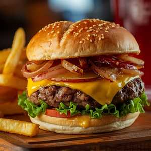 Taverna Burger Served with Fries