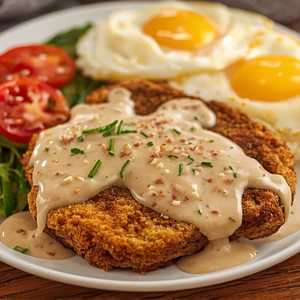 Country Fried Pork Steak With Sausage Gravy & 3 Eggs