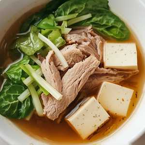 Vegetable w/ Shredded Pork in Tofu Soup