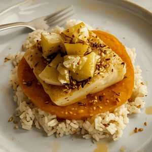 Toasted Sesame Seared Halibut on Jasmine White Rice