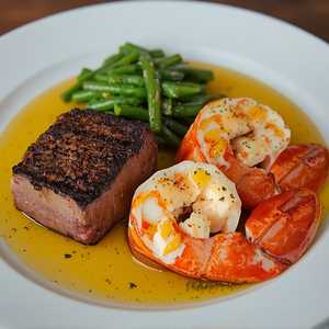 Seared Tenderloin with Butter Poached Lobster Tails