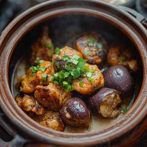 Chicken Eggplant Salty Fish Casserole