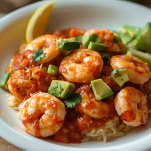 Avocado and Bay Shrimp Diablo with Rice