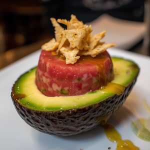 tuna tartare stuffed inside an avocado