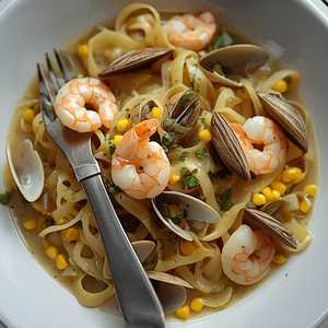 Linguine aux Palourdes et Crevettes Emincees