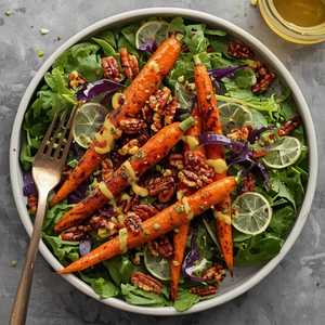 bbq carrots, dandelion greens, candied pecans, creamy herb dressing