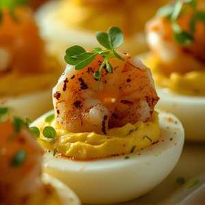 Dream Eggs with Blackened Shrimp