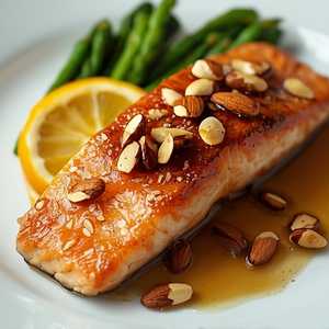 Seared Citrus Glazed Salmon with Marcona Almonds and Brown Butter