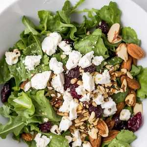 Chopped Salad with Feta, Port Dried Cherries, Marcona Almonds and Walnut Vinaigrette