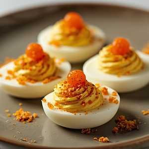 Deviled Eggs, Breadcrumbs, Ikura