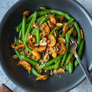 Grilled Summer Beans, Chanterelle Mushroom, Almond, Mushroom Butter