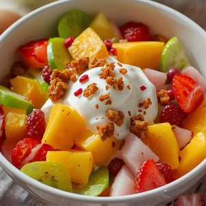 Ensalada de Frutas con yogurt y Alegría de Tamarindo