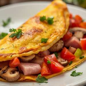 Ham, Mushroom & Cheddar Omelet
