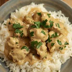 Chicken in Cream Sauce over Rice