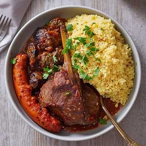 Lamb Shank with Merguez Sausage, Couscous