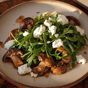 Roasted Porcini Mushroom Salad With Arugula, Sheep's Milk Feta & Marsala Syrup