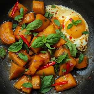Stir-Fried Sweet Pumpkin with Chili, Basil, and Egg (Pad Fak Thong Horapa)
