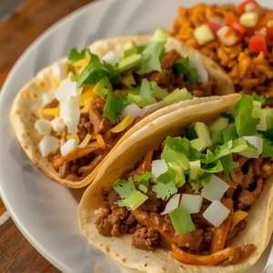 Two Beef Or Chicken Tacos, One Tostada & Rice
