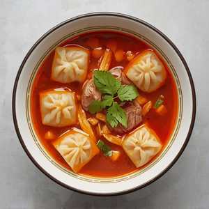 Kimchee Gyoza Soup with Tofu
