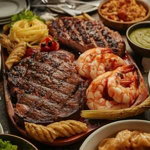T-Bone steak, Shrimp