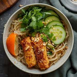 BÚN CHẢ GIÒ CHAY / Vermicelli Noodle Bowl with Vegetarian Egg Rolls