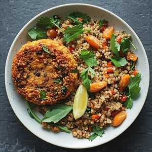 Vegan Lentil Cake with Faro and Quinoa