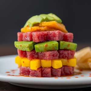 Tuna Tartare with Avocado, Mango and Sriracha