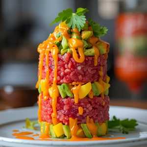 Tuna Tartare with Avocado, Mango and Sriracha