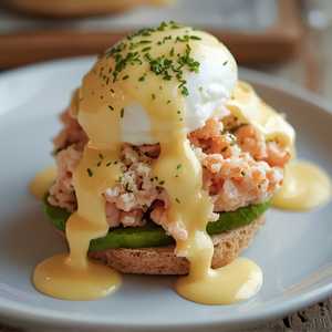 Dungeness crab benedict, avocado, Hollandaise sauce