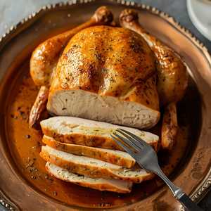 Poulet fermier entier au beurre d'estragon, en croûte de sel aux aromates