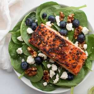 Blackened Salmon Blueberry Spinach Salad