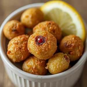 Fried anchovy-stuffed green olives, lemon